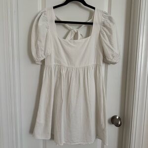Altar'd State White Puff Sleeve Mini Dress with pockets, S